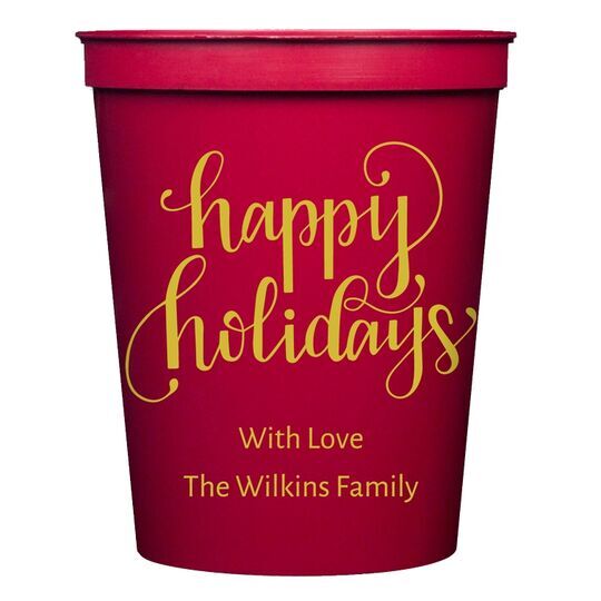 Hand Lettered Happy Holidays Stadium Cups